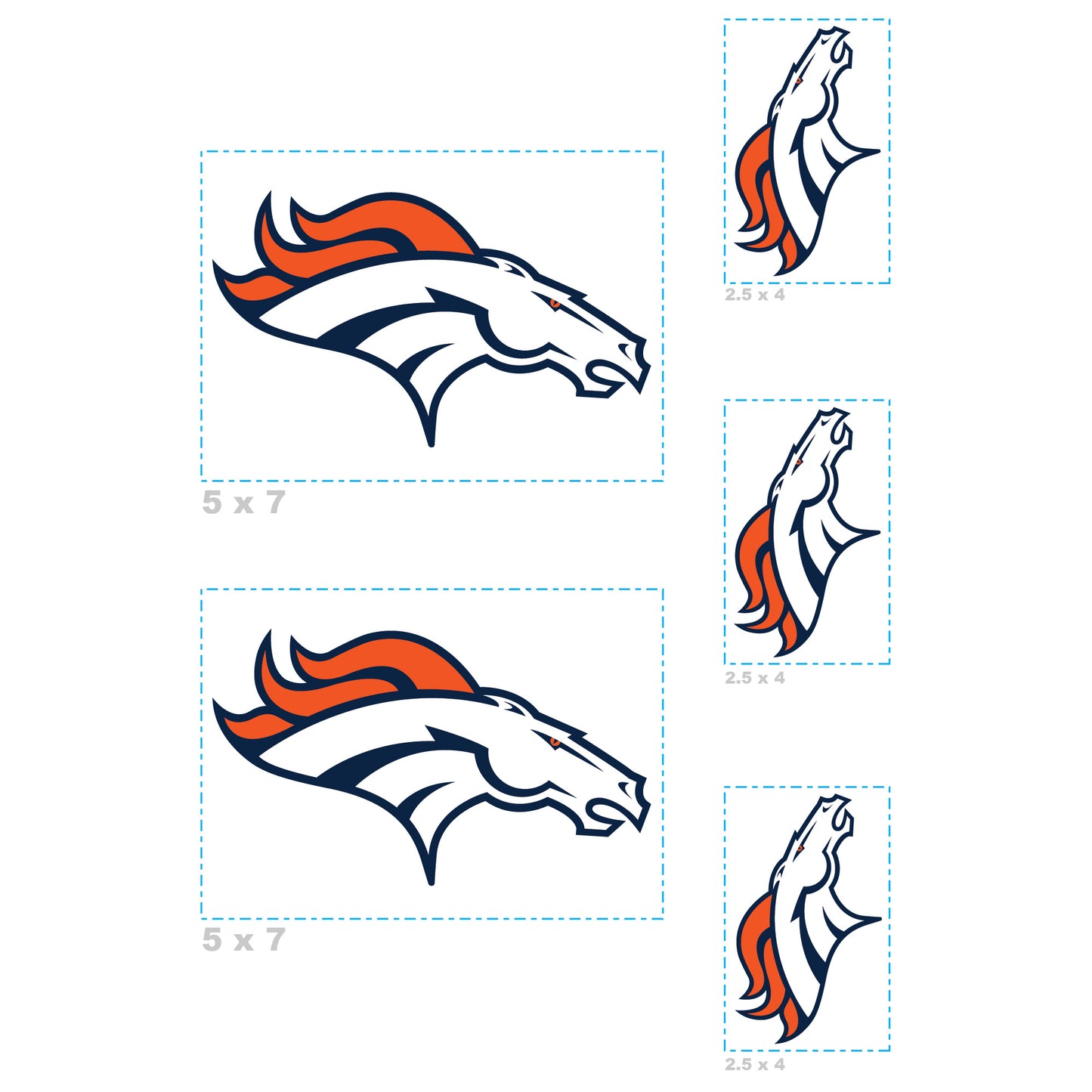 Sheet of 5 -Denver Broncos:   Logo Minis        - Officially Licensed NFL Removable Wall   Adhesive Decal