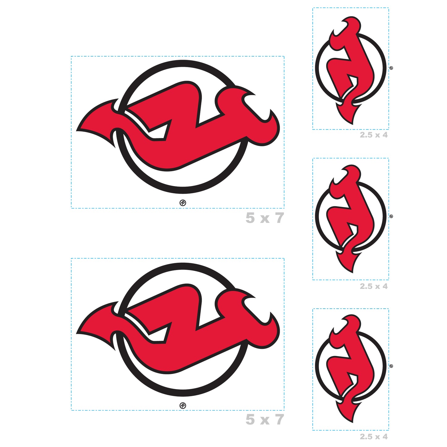 Sheet of 5 -New Jersey Devils:   Logo Minis        - Officially Licensed NHL Removable    Adhesive Decal