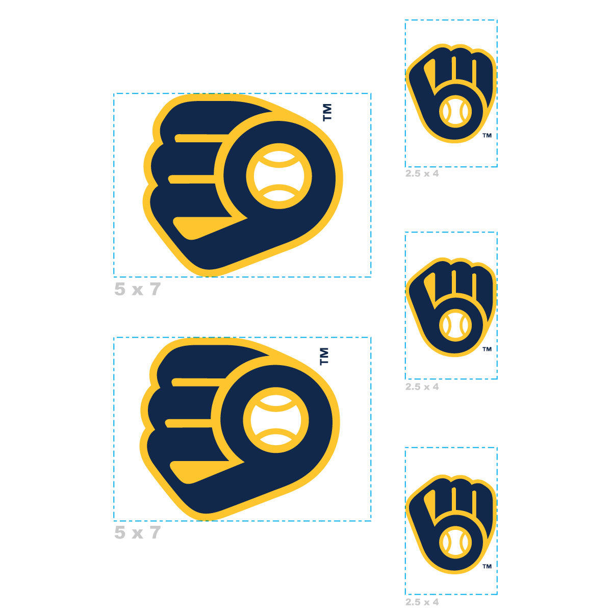 Sheet of 5 -Milwaukee Brewers:   Logo Minis        - Officially Licensed MLB Removable Wall   Adhesive Decal