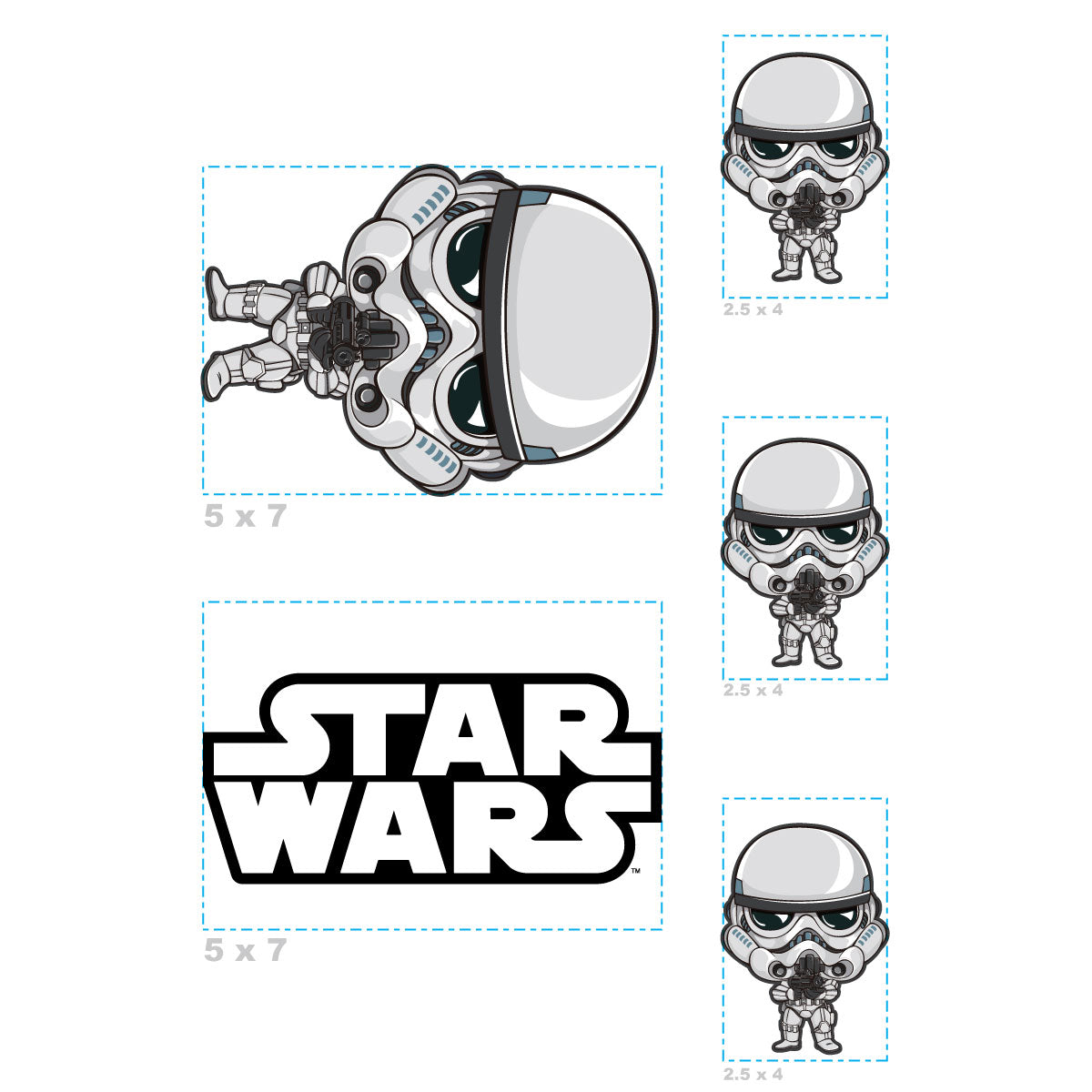 Sheet of 5 -Stormtrooper POP ART Minis        - Officially Licensed Star Wars Removable    Adhesive Decal