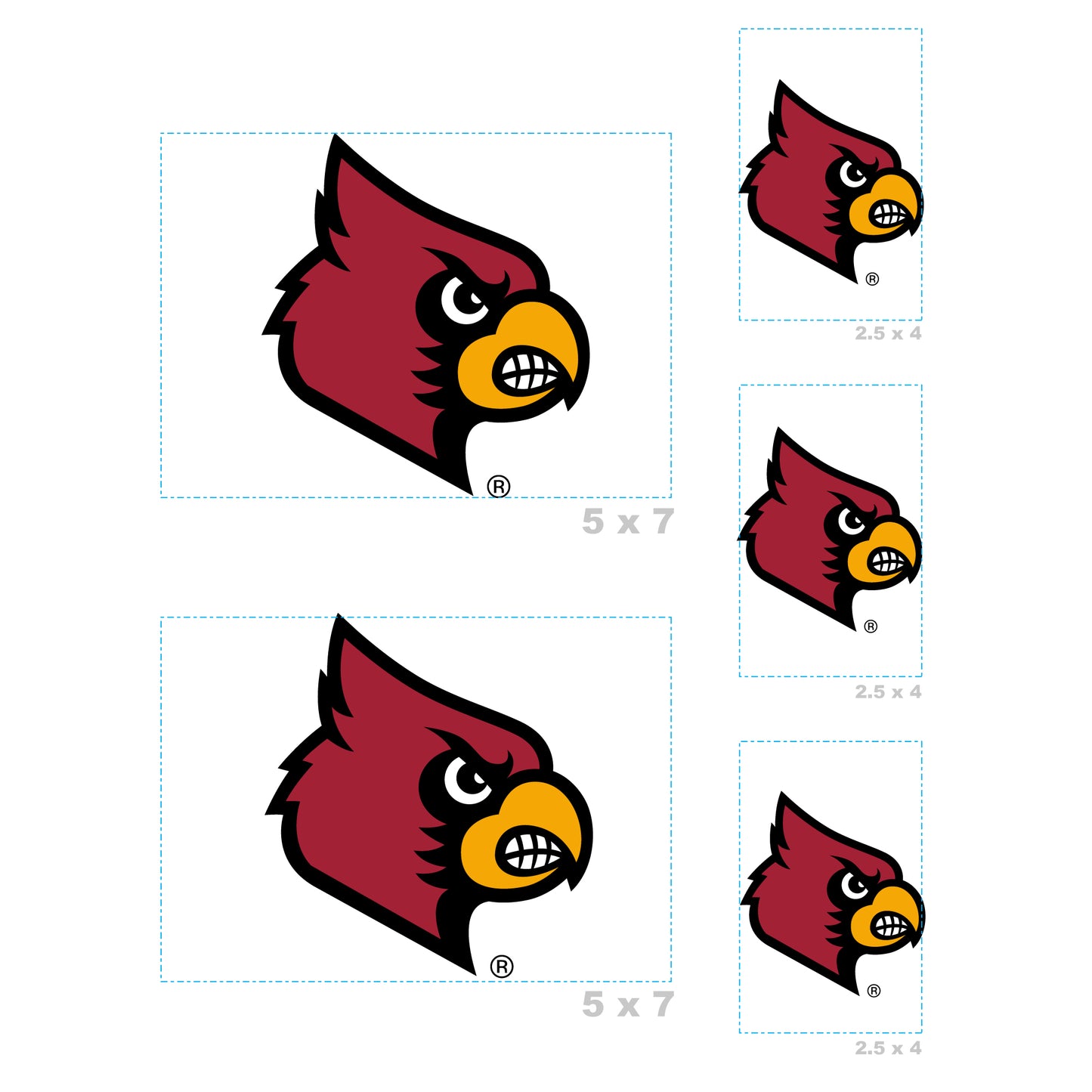 Sheet of 5 -U of Louisville: Louisville Cardinals  Logo Minis        - Officially Licensed NCAA Removable    Adhesive Decal