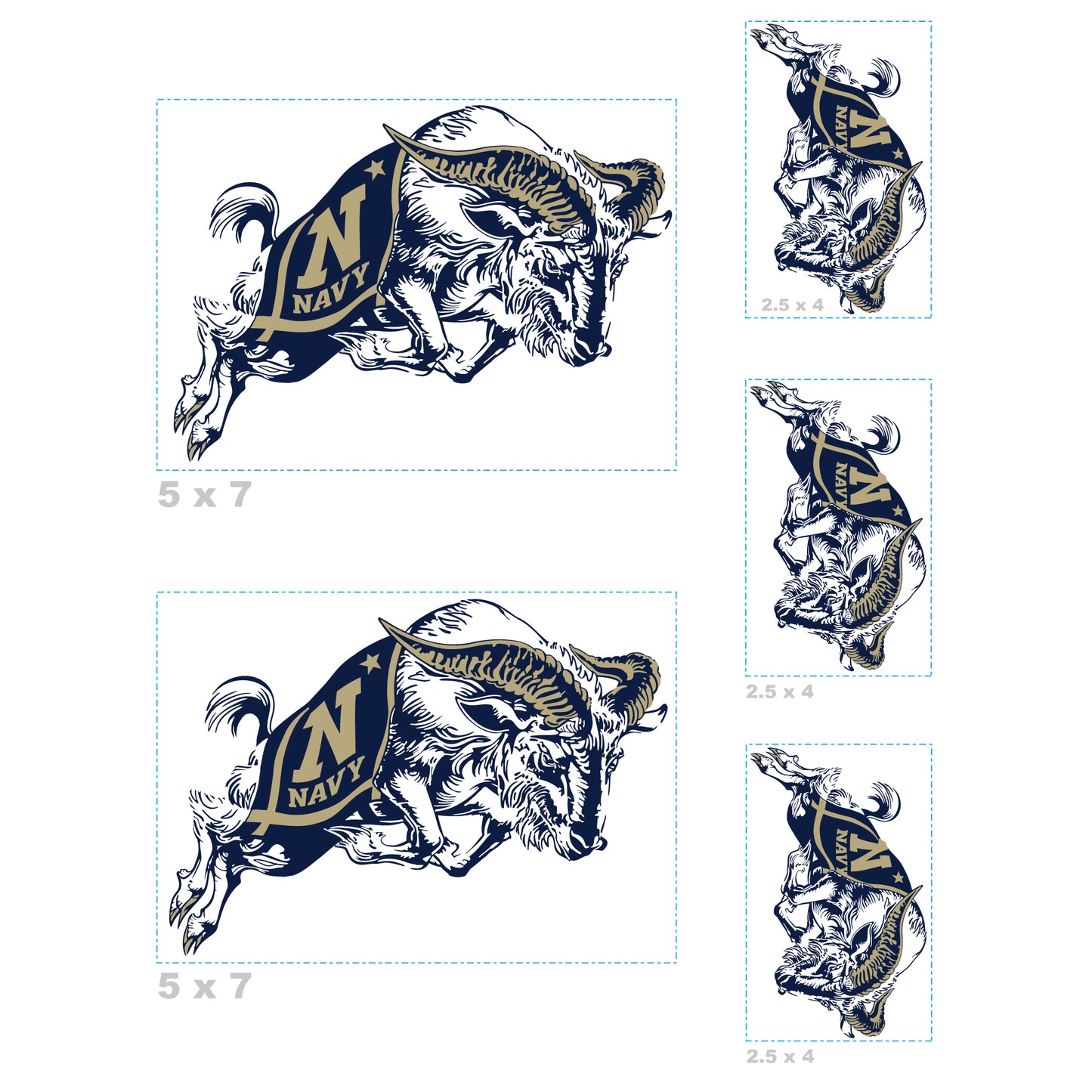 Sheet of 5 -US Naval Academy: US Naval Academy Midshipmen  Logo Minis        - Officially Licensed NCAA Removable    Adhesive Decal
