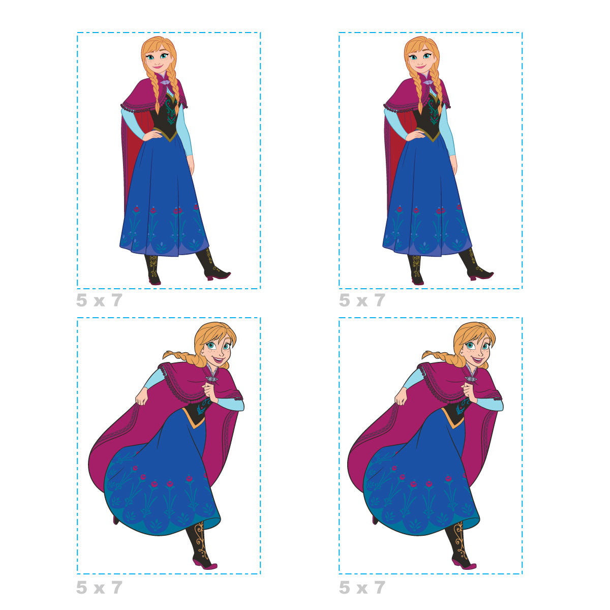 Sheet of 4 -Frozen: Anna Minis        - Officially Licensed Disney Removable Wall   Adhesive Decal