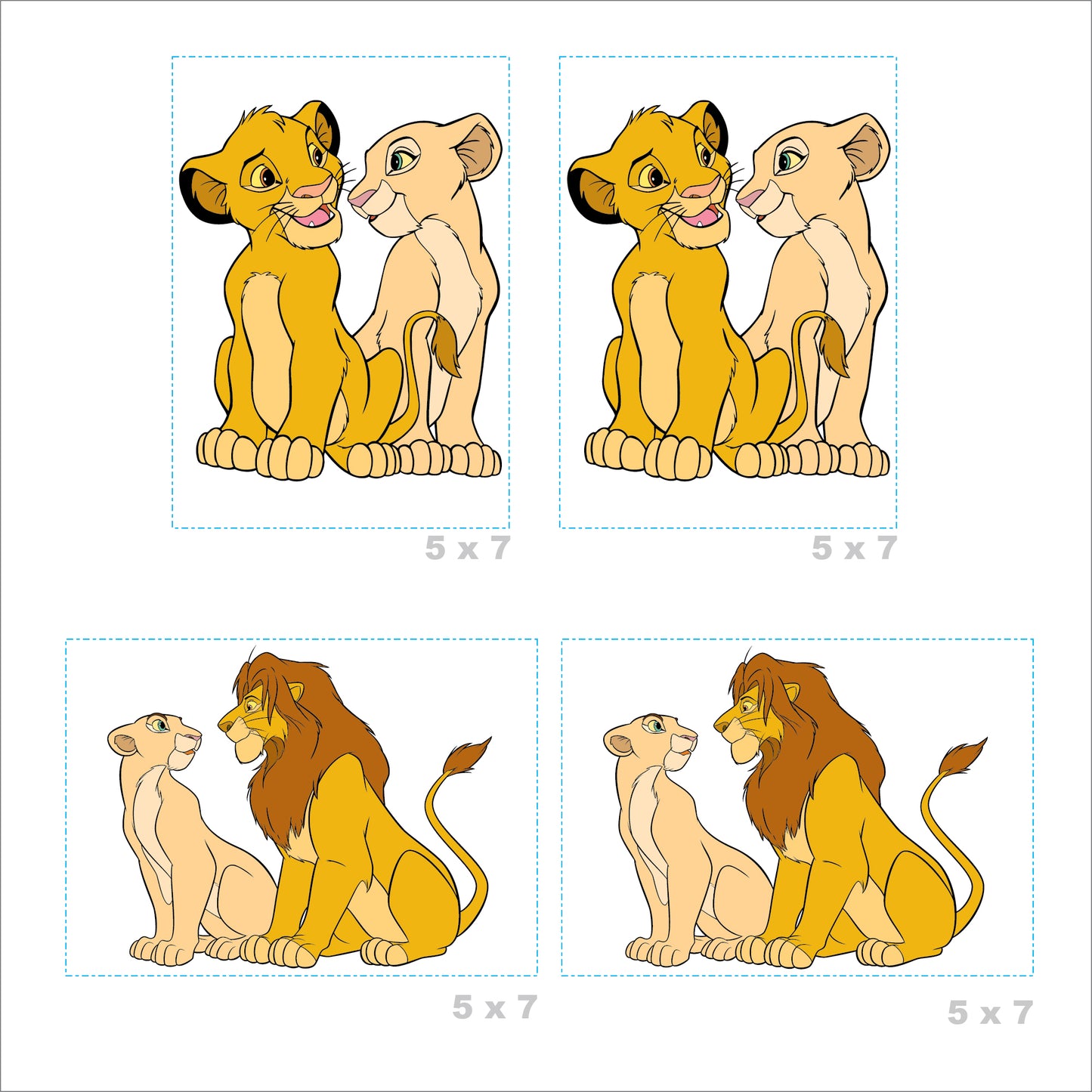 Sheet of 4 -Lion King:  Simba & Nala Minis        - Officially Licensed Disney Removable Wall   Adhesive Decal