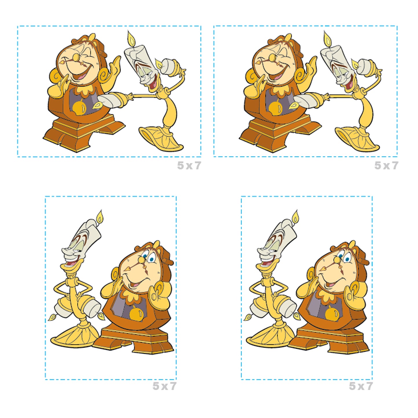 Sheet of 4 -Beauty and the Beast:  Lumiere & Cogsworth Minis        - Officially Licensed Disney Removable Wall   Adhesive Decal