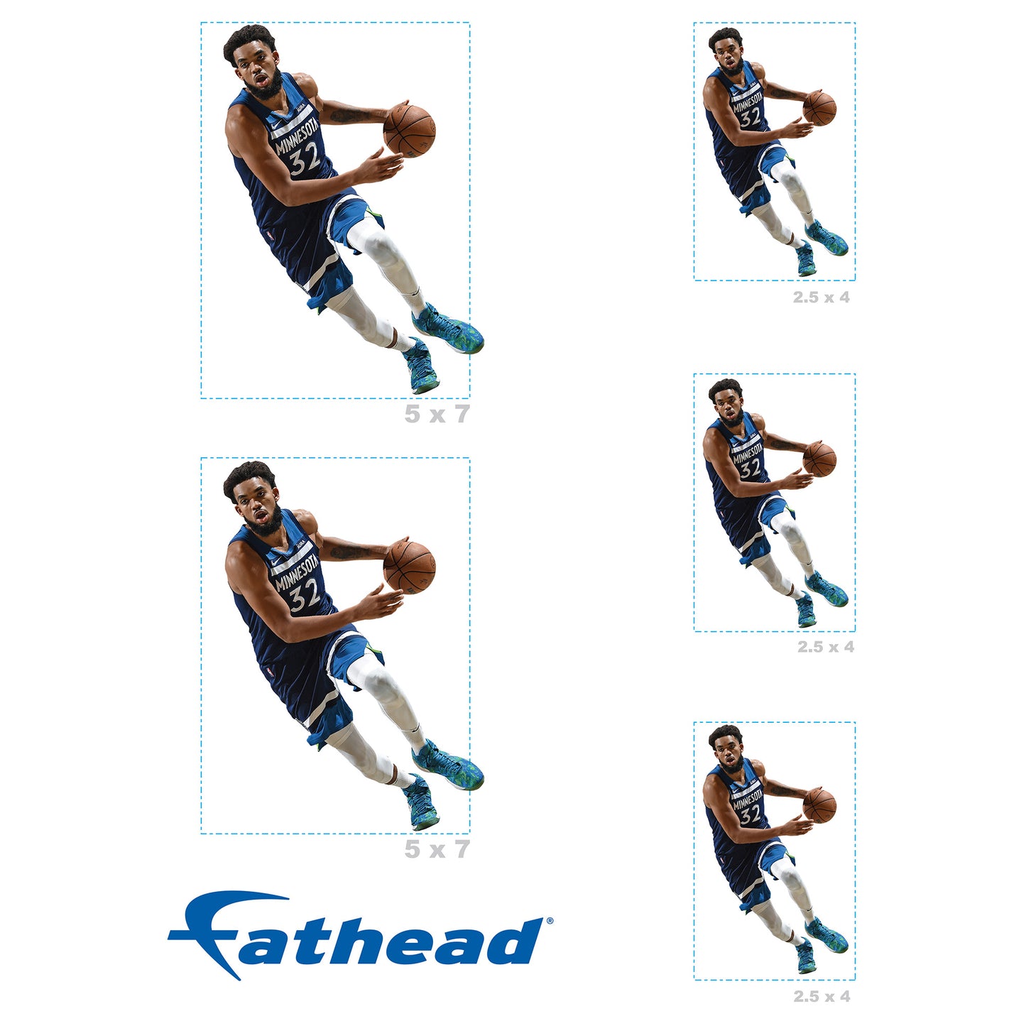 Sheet of 5 -Minnesota Timberwolves: Karl-Anthony Towns MINIS - Officially Licensed NBA Removable Adhesive Decal