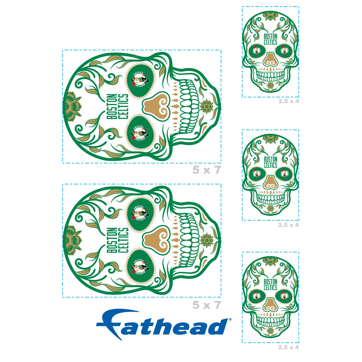 Sheet of 5 -Boston Celtics: Skull Minis - Officially Licensed NBA Removable Adhesive Decal