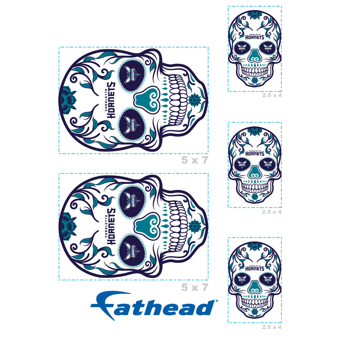 Sheet of 5 -Charlotte Hornets: Skull Minis - Officially Licensed NBA Removable Adhesive Decal