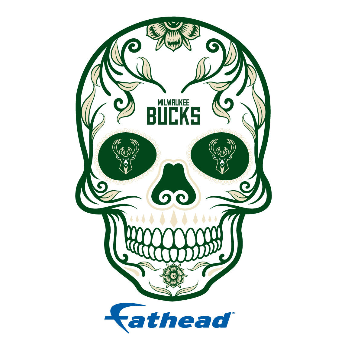 Sheet of 5 -Milwaukee Bucks: Skull Minis - Officially Licensed NBA Removable Adhesive Decal