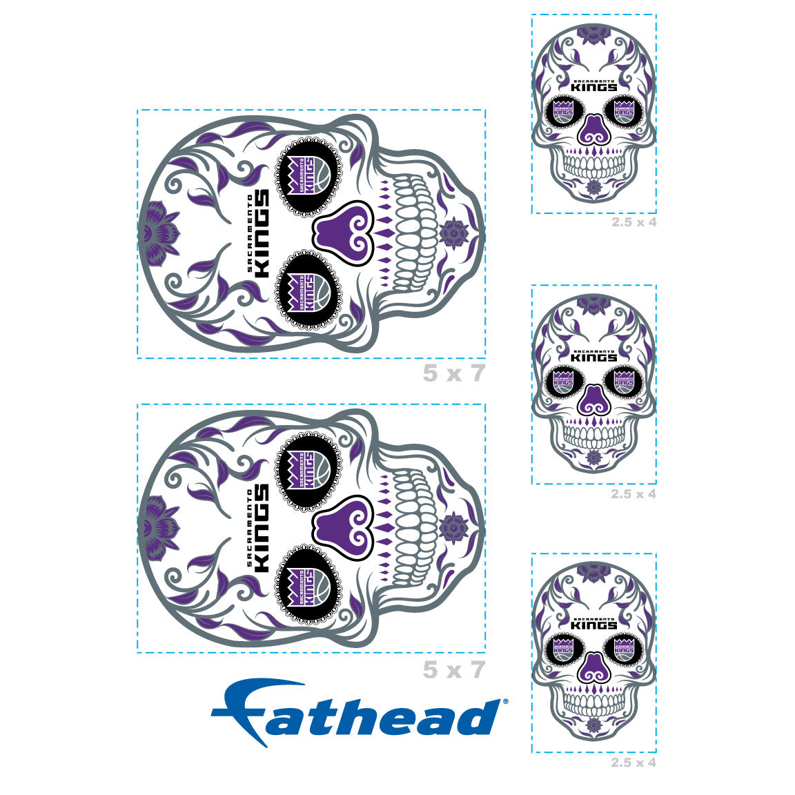 Sheet of 5 -Sacramento Kings: Skull Minis - Officially Licensed NBA Removable Adhesive Decal