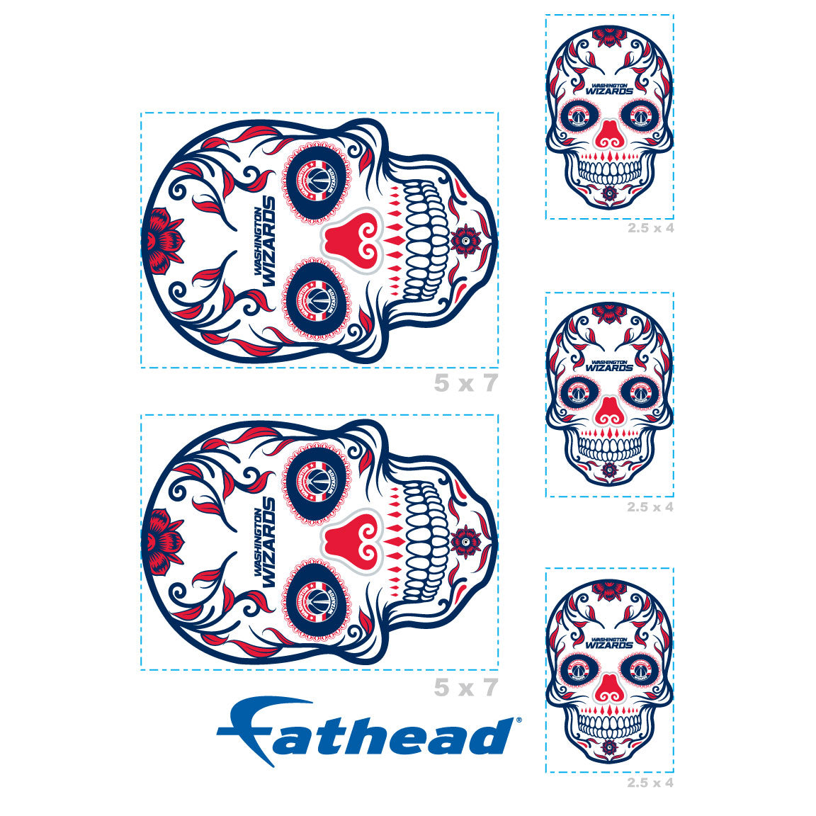 Sheet of 5 -Washington Wizards: Skull Minis - Officially Licensed NBA Removable Adhesive Decal