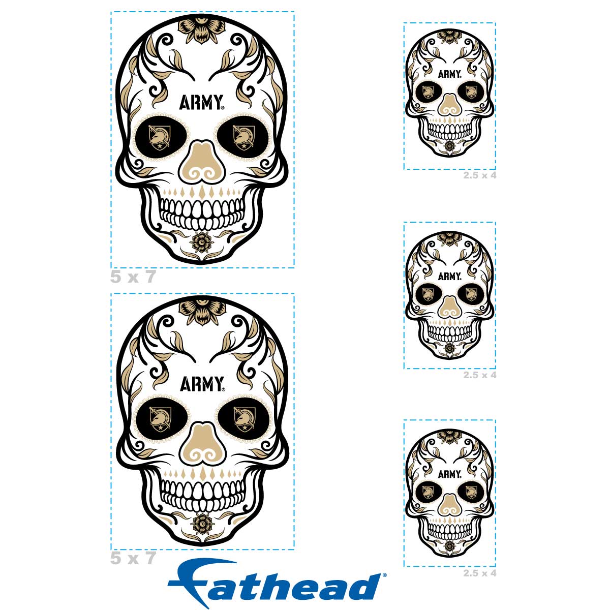 Sheet of 5 -Army Black Knights: Skull Minis - Officially Licensed NCAA Removable Adhesive Decal