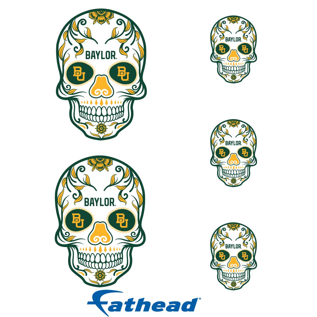 Sheet of 5 -Baylor Bears: Skull Minis - Officially Licensed NCAA Removable Adhesive Decal
