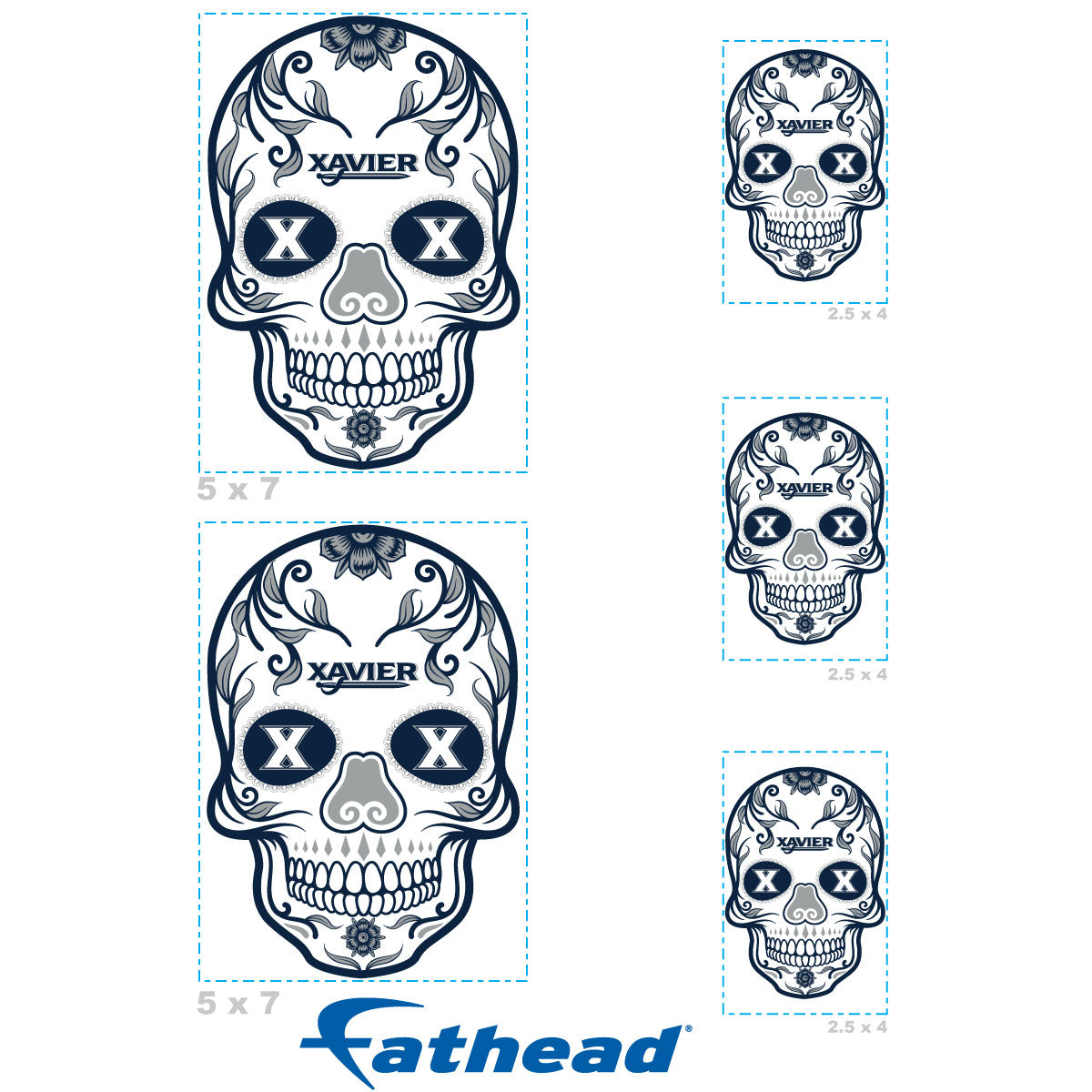 Sheet of 5 -Xavier Musketeers: Skull Minis - Officially Licensed NCAA Removable Adhesive Decal
