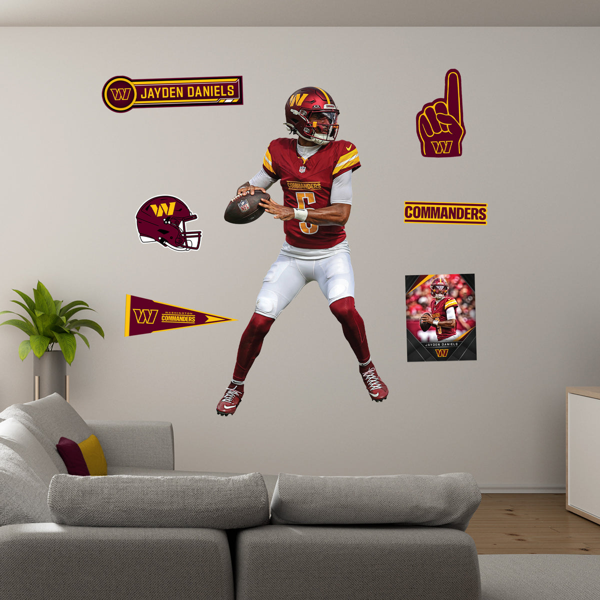 Jayden Daniels - Dropback - Official NFL - Reusable Vinyl Wall