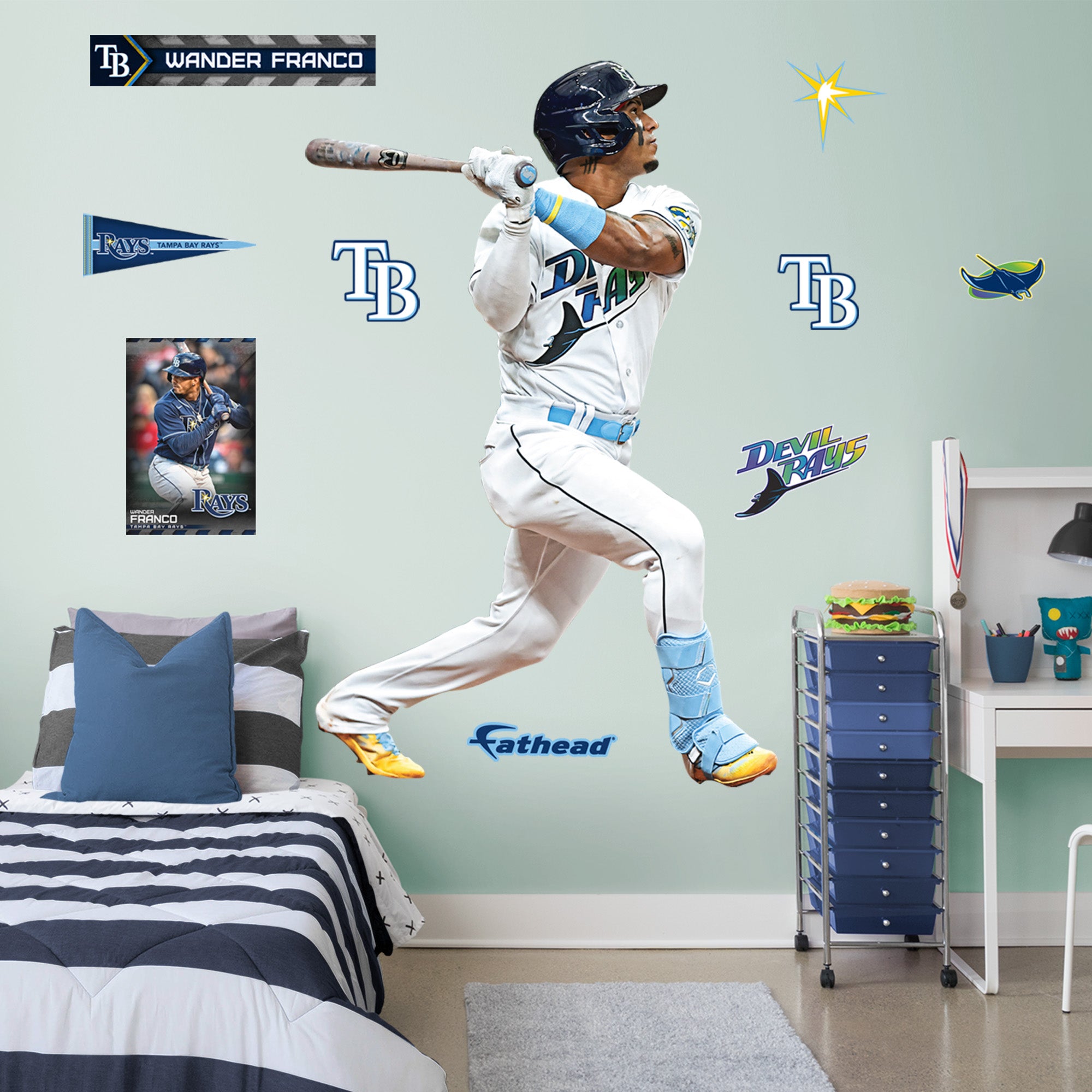 Tampa Bay Rays: Wander Franco 2021 - MLB Removable Adhesive Wall Decal Giant Athlete +2 Wall Decals 26W x 51H