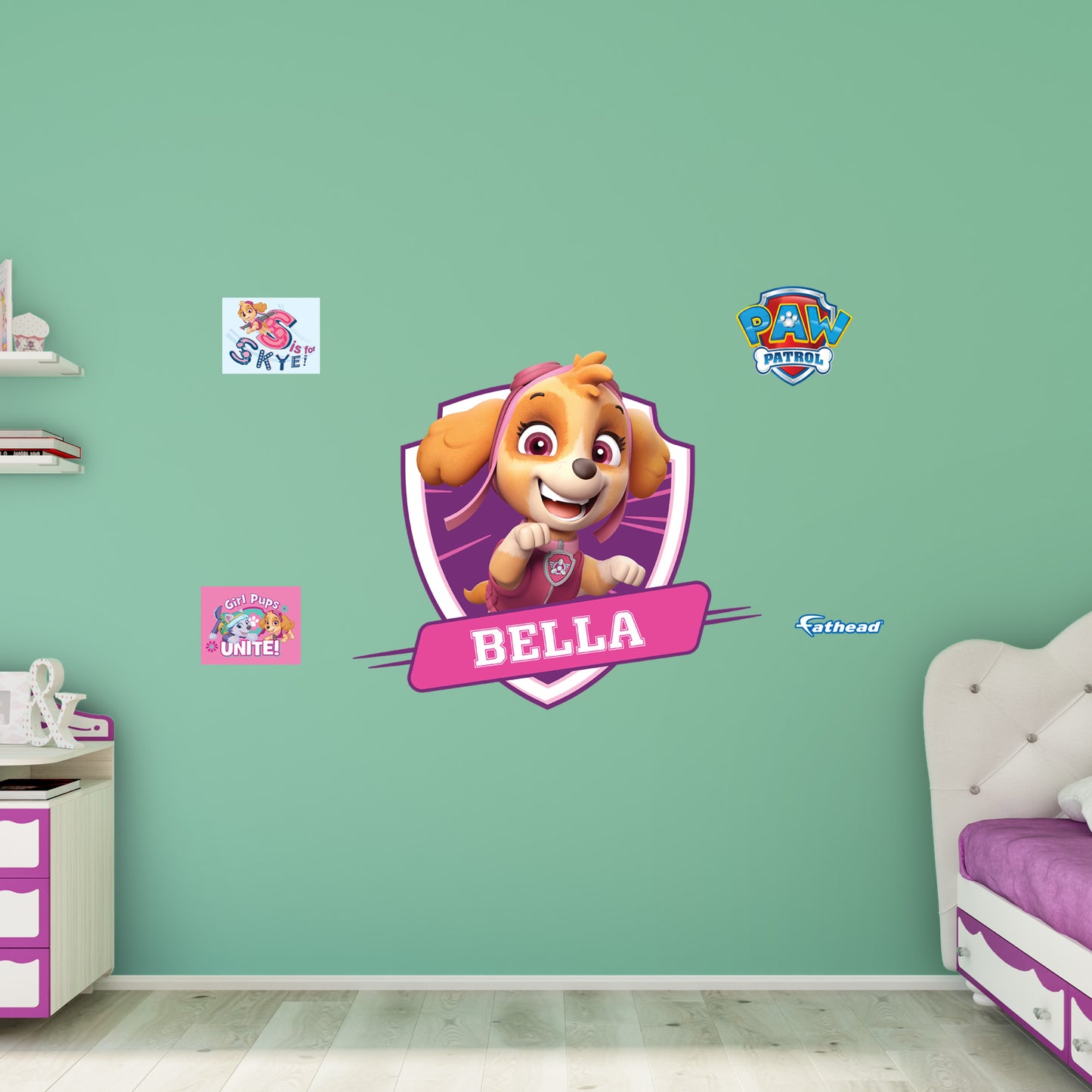 Paw Patrol: Skye Jumping Personalized Name Icon - Officially Licensed Nickelodeon Removable Adhesive Decal
