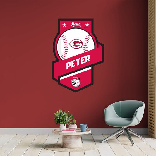 Cincinnati Reds:   Banner Personalized Name        - Officially Licensed MLB Removable     Adhesive Decal