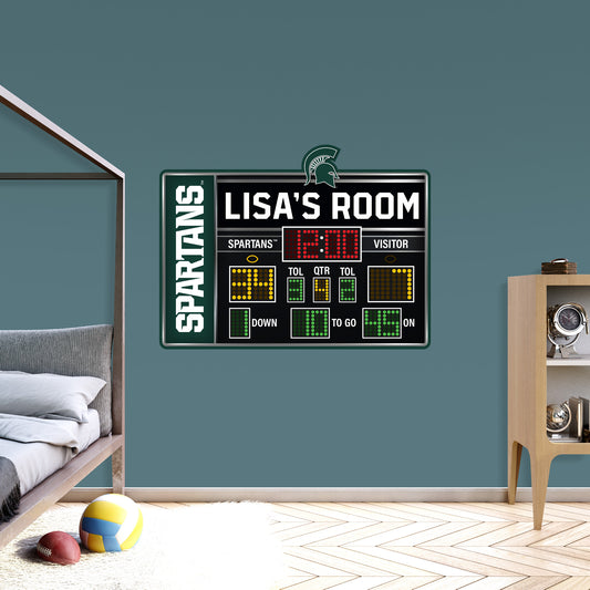 Michigan State Spartans:   Football Scoreboard Personalized Name        - Officially Licensed NCAA Removable     Adhesive Decal
