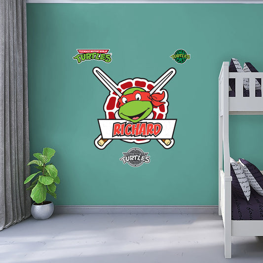 Teenage Mutant Ninja Turtles: Raphael Shell Badge Personalized Name Icon - Officially Licensed Nickelodeon Removable Adhesive Decal