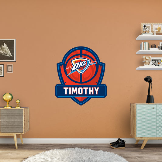 Oklahoma City Thunder: Badge Personalized Name - Officially Licensed NBA Removable Adhesive Decal