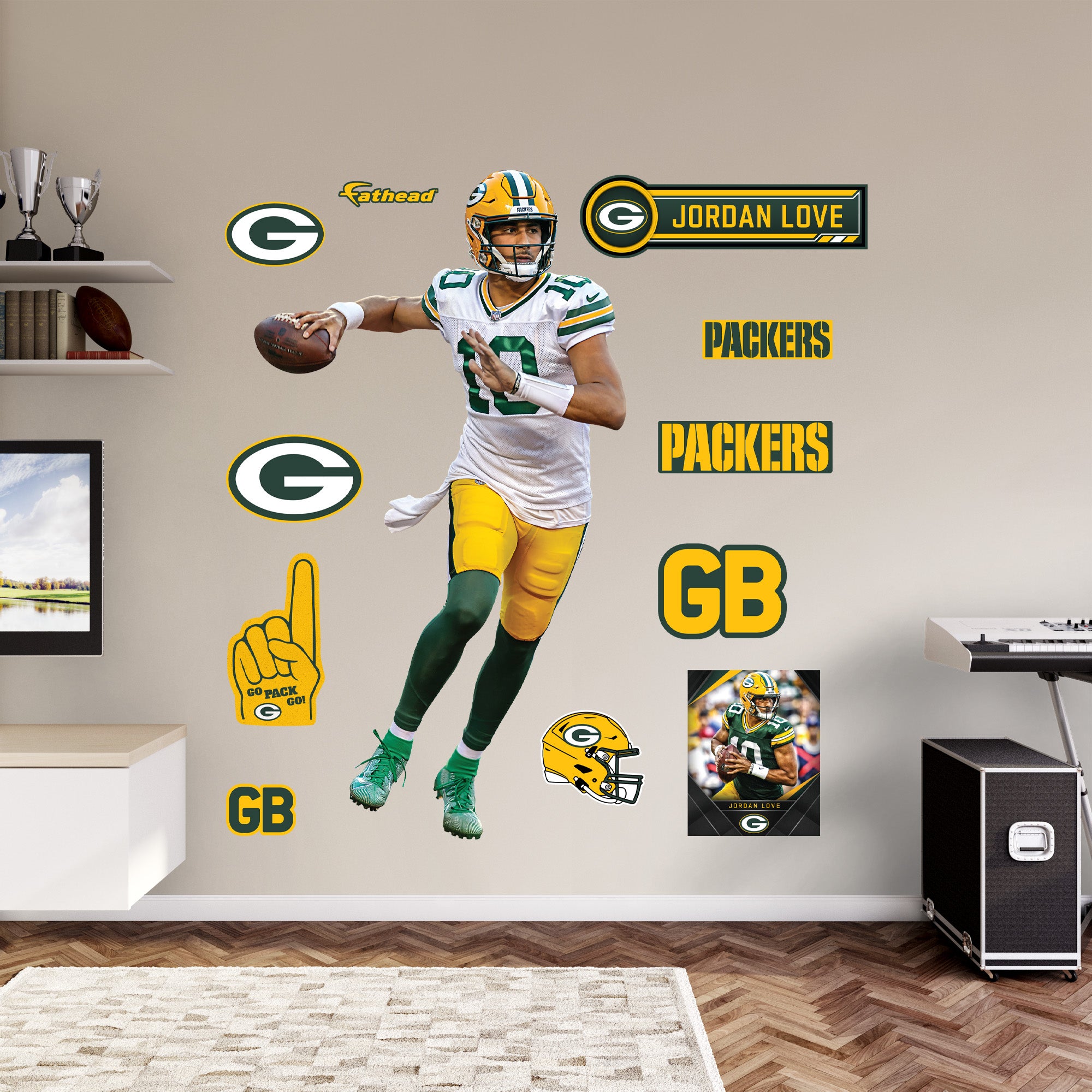 Green Bay Packers: Aaron Jones - NFL Removable Wall Adhesive Wall Decal Giant Athlete +2 Wall Decals 54W x 51H