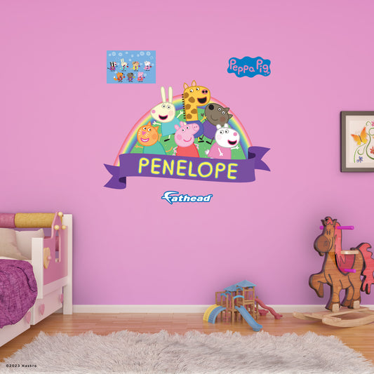 Peppa Pig: Peppa, Rebecca, Suzy Rainbow Personalized Name Icon        - Officially Licensed Hasbro Removable     Adhesive Decal