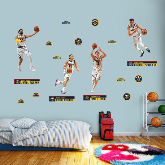 Denver Nuggets: Nikola Jokić, Jamal Murray, Aaron Gordon and Michael Porter Jr.  Team Collection        - Officially Licensed NBA Removable     Adhesive Decal