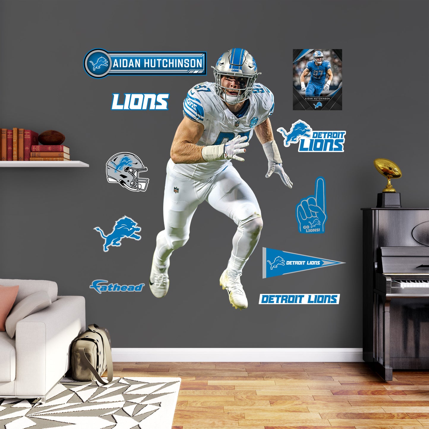 Detroit Lions: Aidan Hutchinson Away        - Officially Licensed NFL Removable     Adhesive Decal