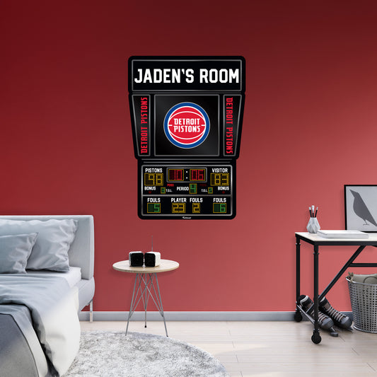 Detroit Pistons:   Scoreboard Personalized Name        - Officially Licensed NBA Removable     Adhesive Decal