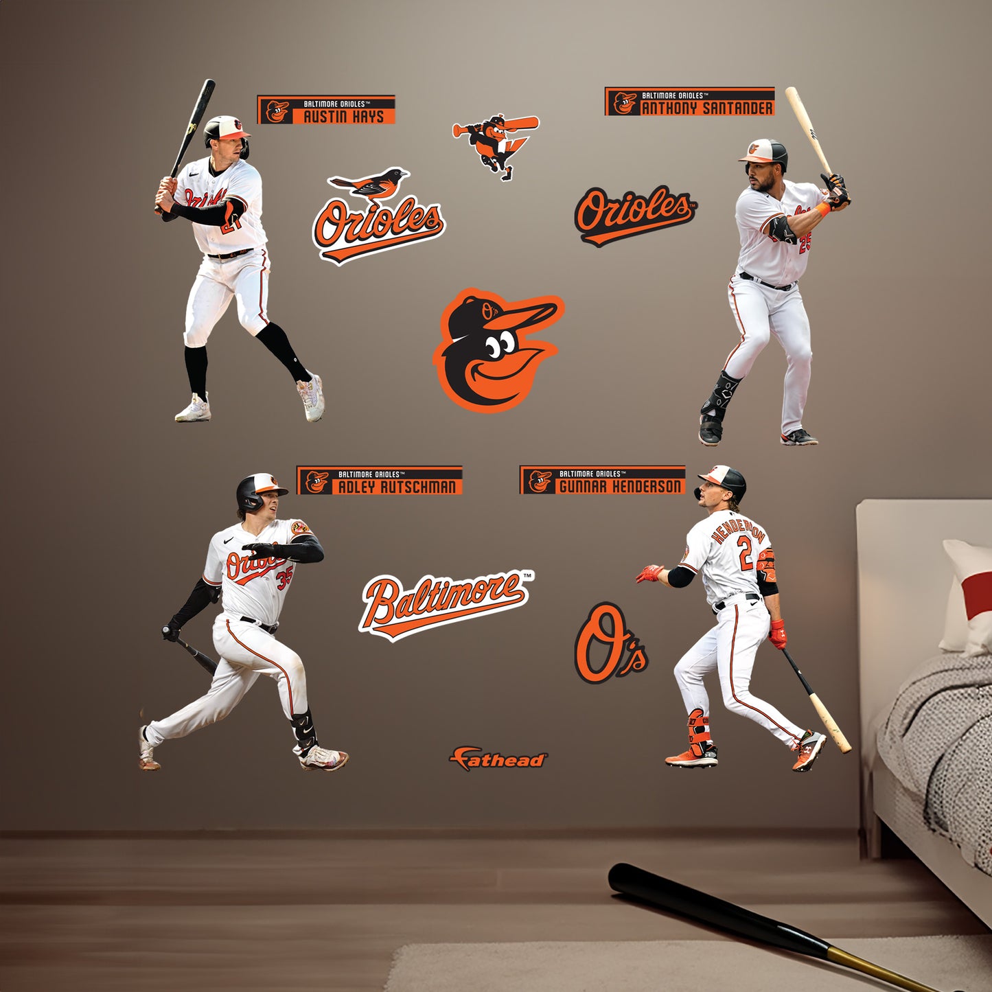 Baltimore Orioles: Adley Rutschman, Anthony Santander, Austin Hays and Gunnar Henderson Player Collection        - Officially Licensed MLB Removable     Adhesive Decal