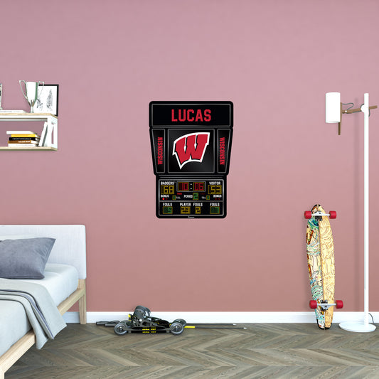 Wisconsin Badgers:   Basketball Scoreboard Personalized Name        - Officially Licensed NCAA Removable     Adhesive Decal