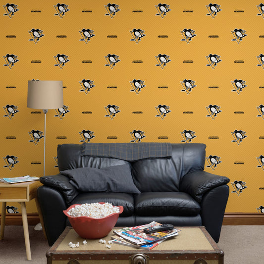 Pittsburgh Penguins (Yellow): Stripes Pattern - Officially Licensed NHL Peel & Stick Wallpaper