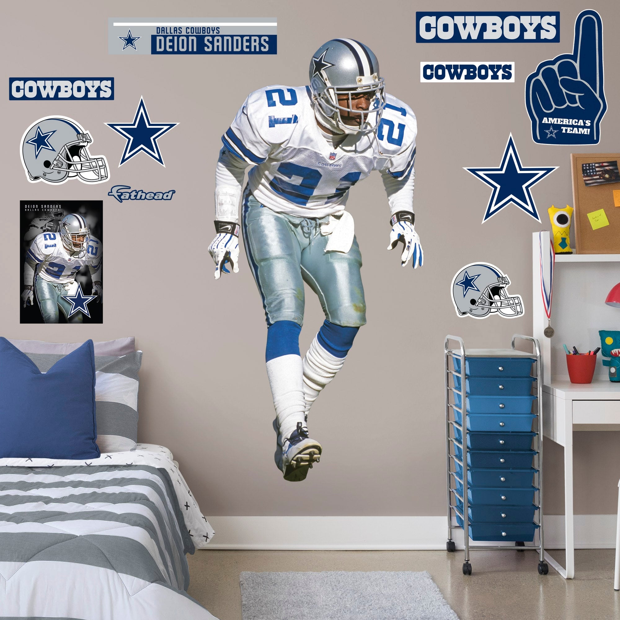 Deion Sanders for Dallas Cowboys: Legend - NFL Removable Wall Decal Giant Athlete + 2 Wall Decals 25W x 51H