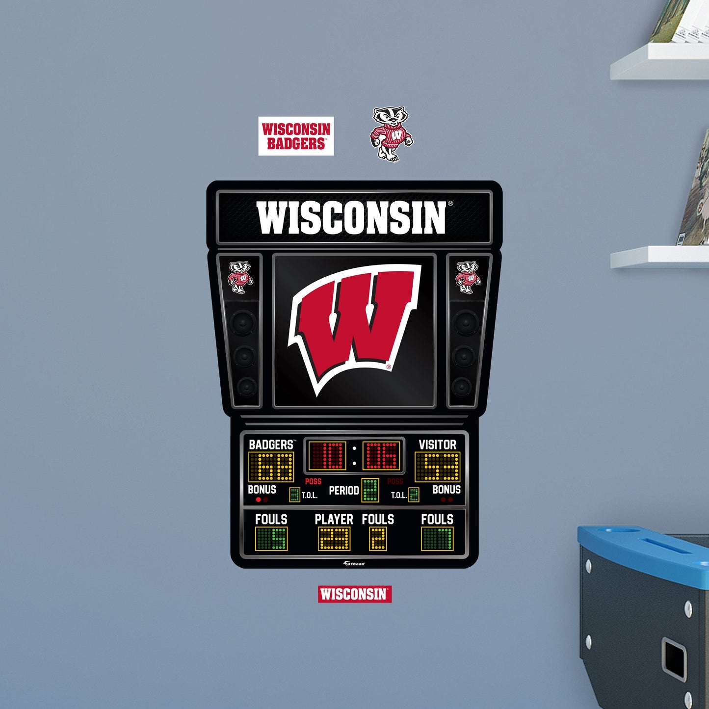 Wisconsin Badgers:   Basketball Scoreboard        - Officially Licensed NCAA Removable     Adhesive Decal