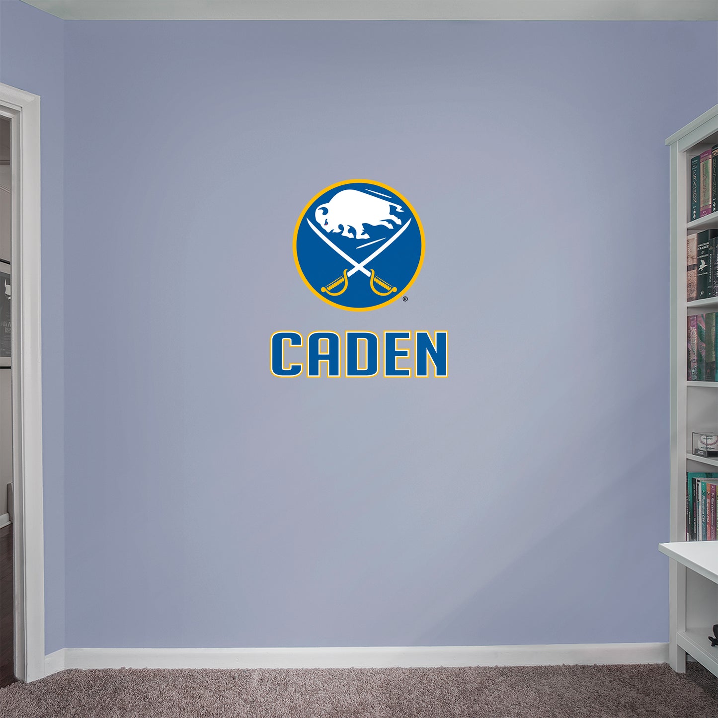Buffalo Sabres  Stacked Personalized Name Blue Text PREMASK Officially Licensed NHL Removable Wall Decal
