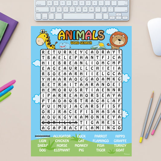 Word Search: Animals - Removable Dry Erase Vinyl Decal