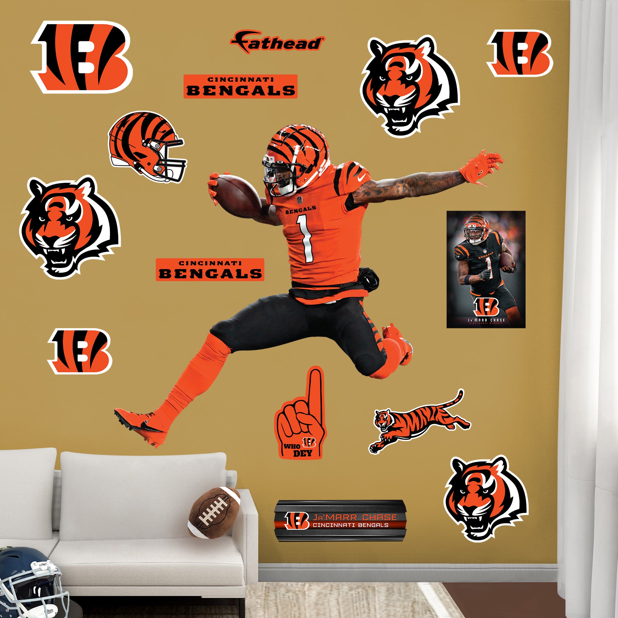 Fathead Cincinnati Bengals: Ja'Marr Chase 2022 Cutout - NFL Big Head Face Cutouts 23W x 27H