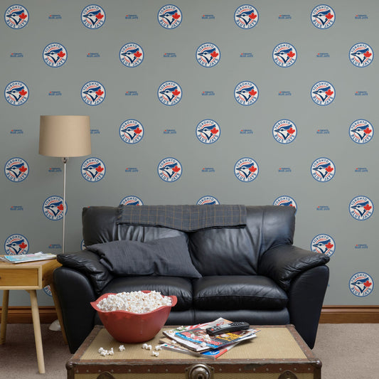 Toronto Blue Jays (Gray): Logo Pattern - Officially Licensed MLB Peel & Stick Wallpaper