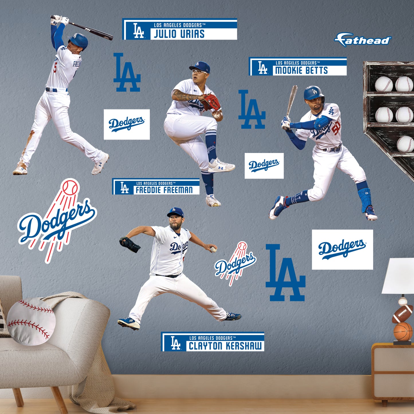Los Angeles Dodgers: Freddie Freeman, Mookie Betts, Clayton Kershaw and Julio Ur√≠as Team Collection - Officially Licensed MLB Removable Adhesive Decal