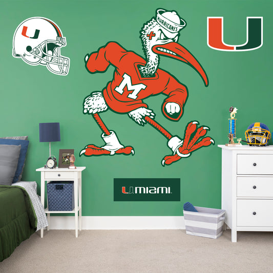 Miami Hurricanes: Sebastian the Ibis  Illustrated Mascot        - Officially Licensed NCAA Removable     Adhesive Decal