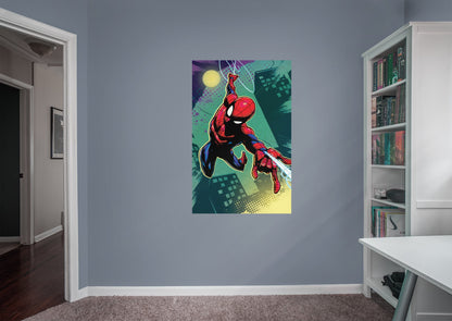Spider-Man:  Evergreen Flying Green Mural        - Officially Licensed Marvel Removable Wall   Adhesive Decal