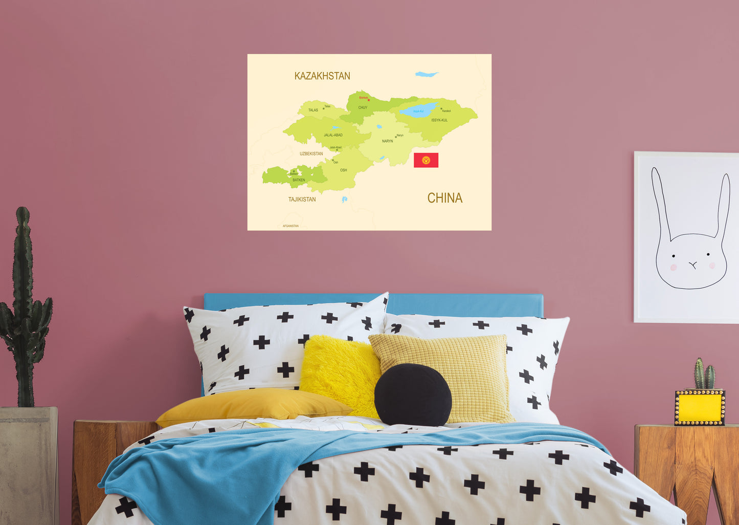Maps of Asia: Kyrgyzstan Mural        -   Removable Wall   Adhesive Decal