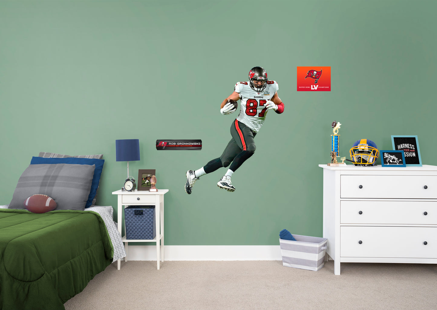 Giant Athlete + 2 Decals (39.5"W x 51"H) Bring the action of the NFL into your home with a wall decal of Rob Gronkowski! High quality, durable, and tear resistant, you'll be able to stick and move it as many times as you want to create the ultimate football experience in any room!