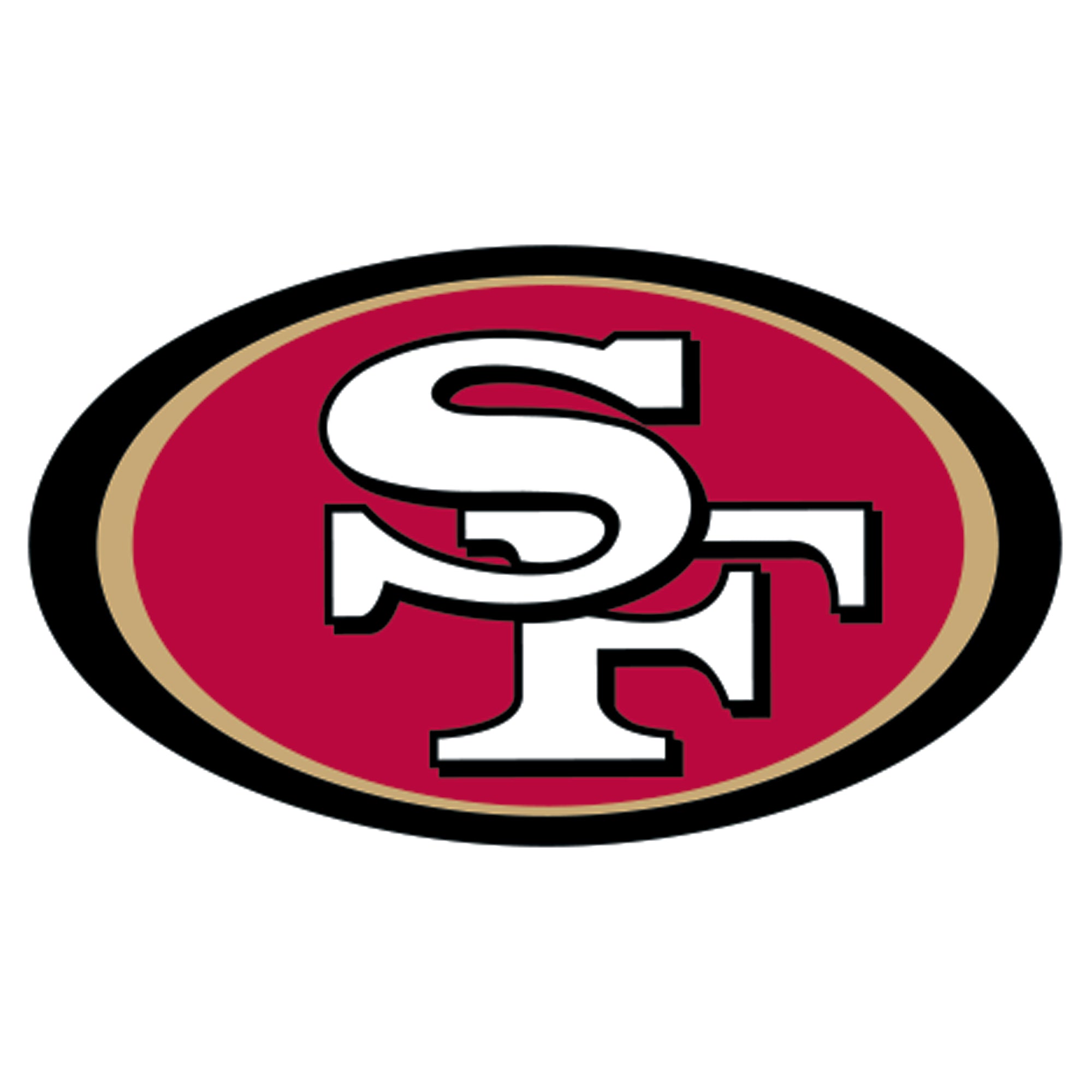 San Francisco 49ers, golden logo, NFL, red metal background