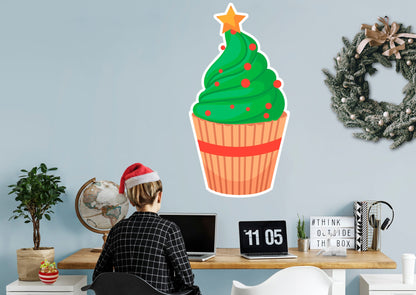 Christmas: Decorated Tree Cupcake Icon - Removable Adhesive Decal