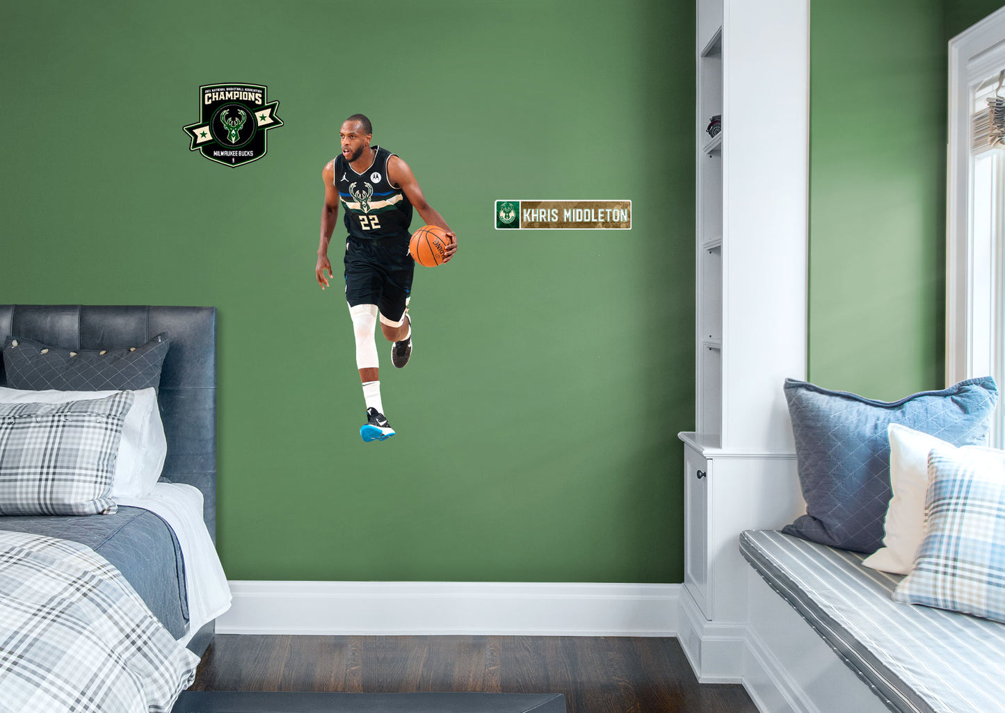 Milwaukee Bucks: Khris Middleton 2021 Champion        - Officially Licensed NBA Removable Wall   Adhesive Decal