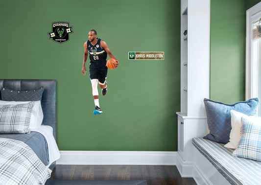 Milwaukee Bucks: Khris Middleton 2021 Champion        - Officially Licensed NBA Removable Wall   Adhesive Decal