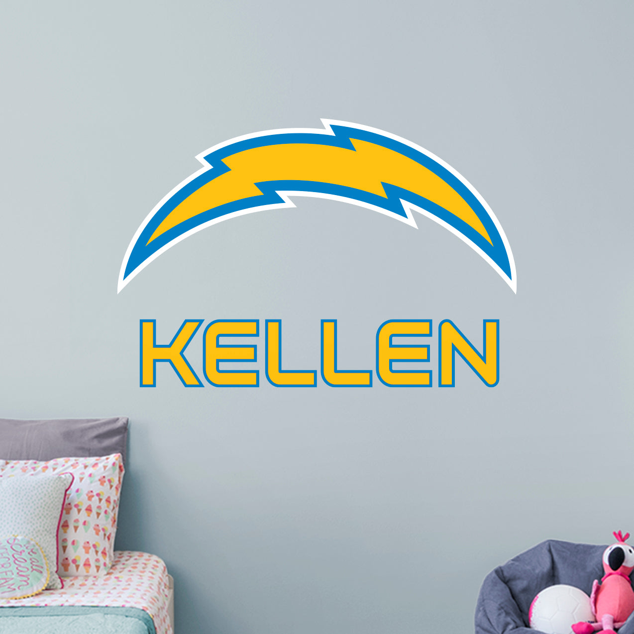Los Angeles Chargers:   Stacked Personalized Name Gold Text PREMASK        - Officially Licensed NFL Removable     Adhesive Decal