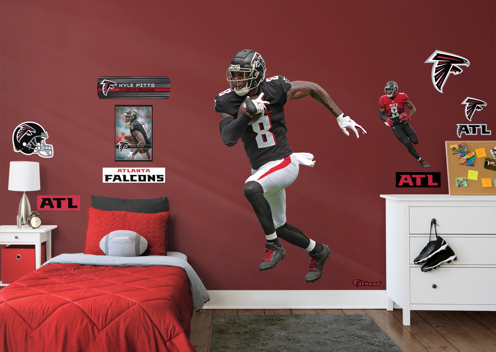 Atlanta Falcons: Kyle Pitts 2021 - NFL Removable Adhesive Wall Decal Life-Size Athlete +2 Wall Decals 51'W x 78'H